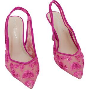 Betsey Johnson Nikki Embroidered Slingback Pumps Fuchsia Pink US 8M